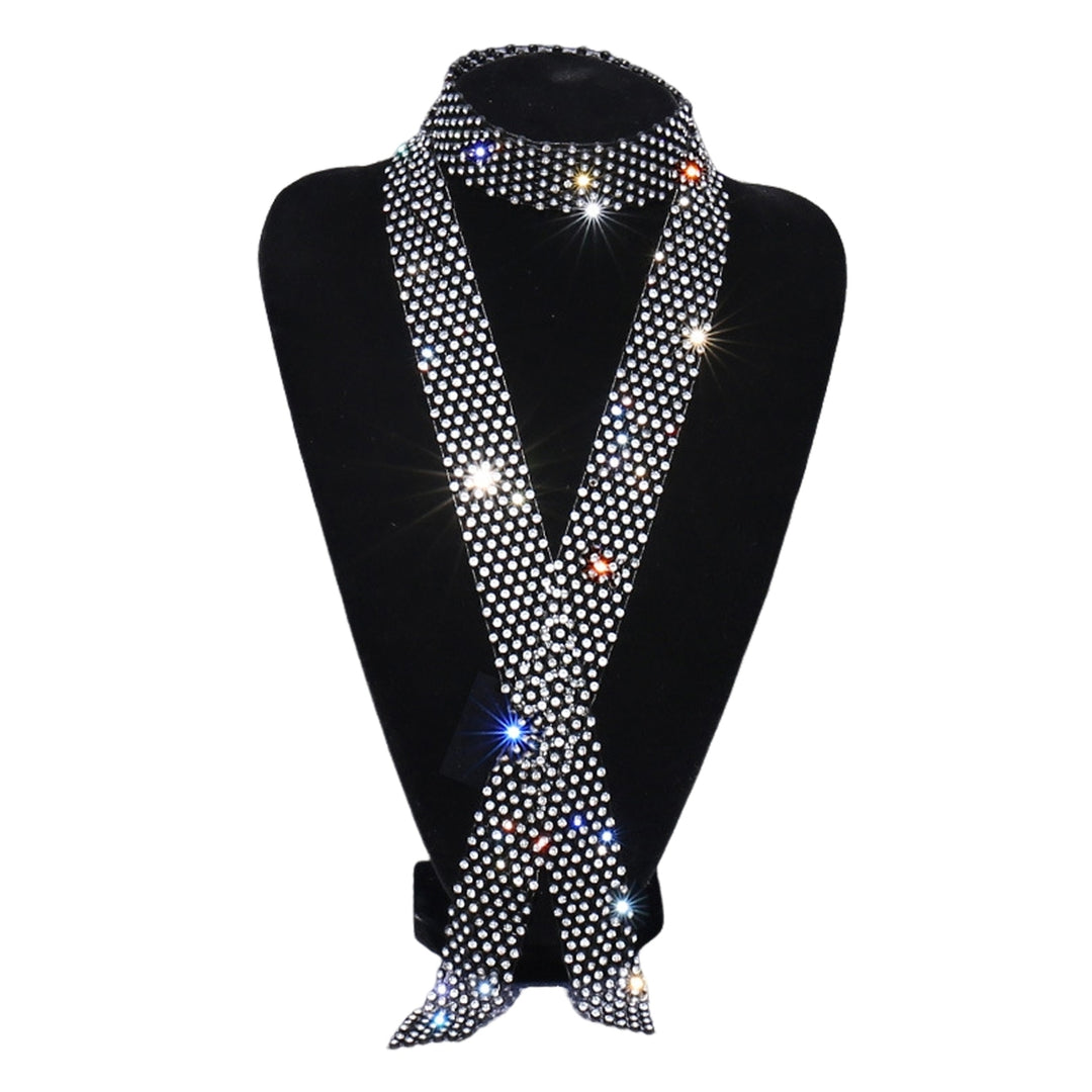 Men Rhinestone Tie Long Adjustable Hollow Out Exquisite Lightweight Dance Stage Show Performance Party Prom Men Necktie Image 8