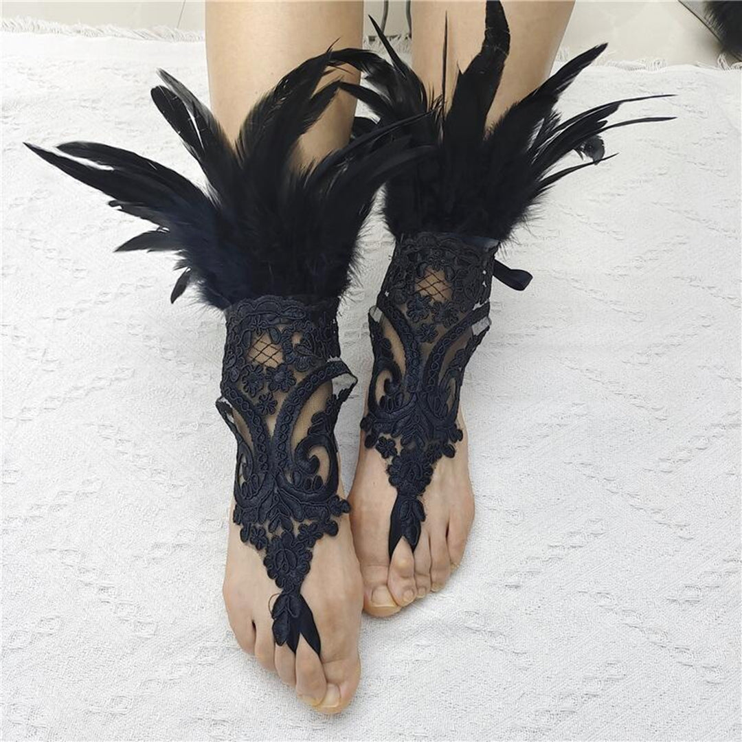 1Pc Long Gloves Sexy Lace Feather Design Elegant Gothic Mesh Sleeve Ribbon Tied Easy Wearing Gloves Halloween Party Image 11