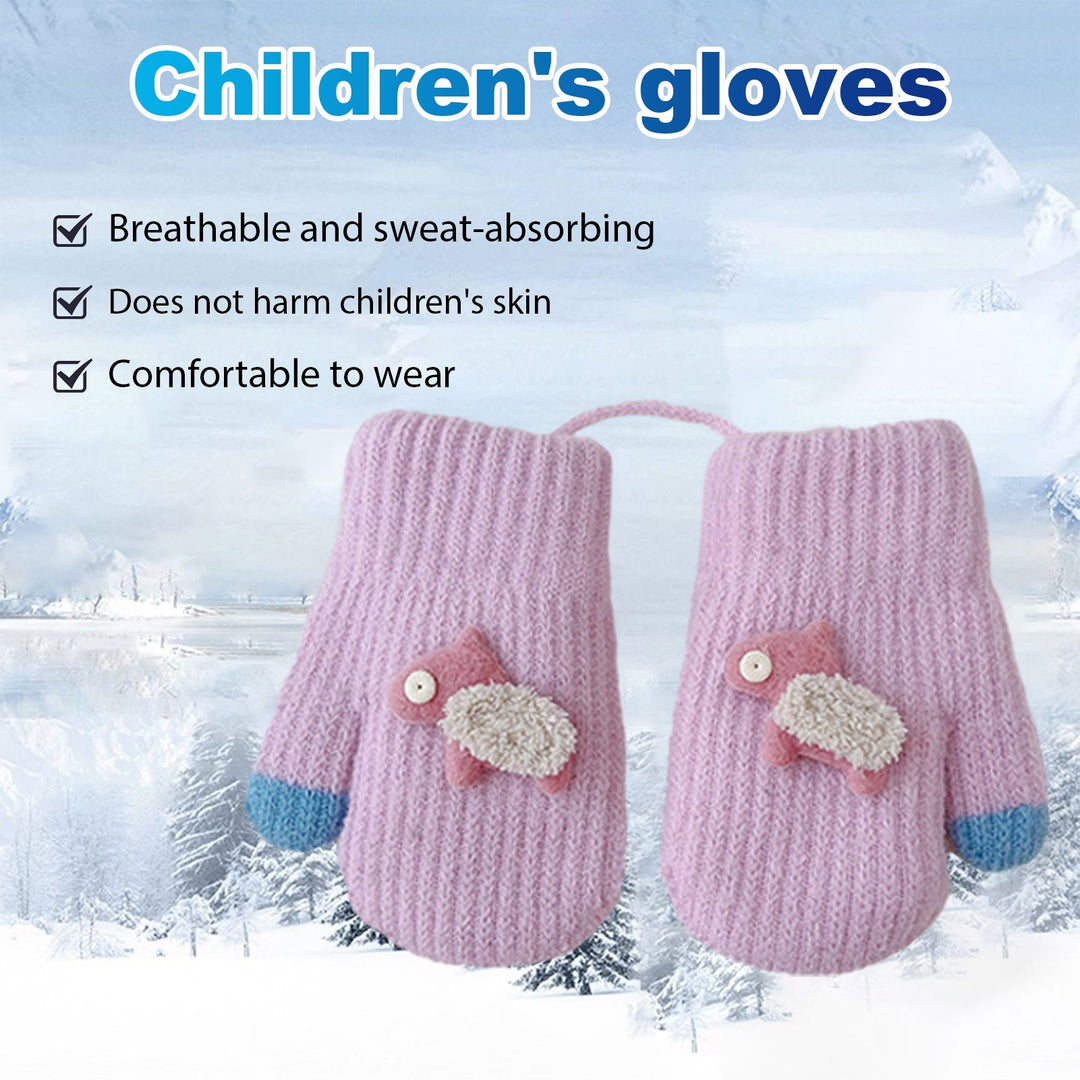 1 Pair Children Gloves Cartoon Decor Color Matching Knitted Thick Warm Neck-hanging Anti-lost Image 10