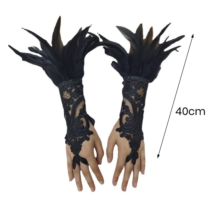 1Pc Long Gloves Sexy Lace Feather Design Elegant Gothic Mesh Sleeve Ribbon Tied Easy Wearing Gloves Halloween Party Image 12