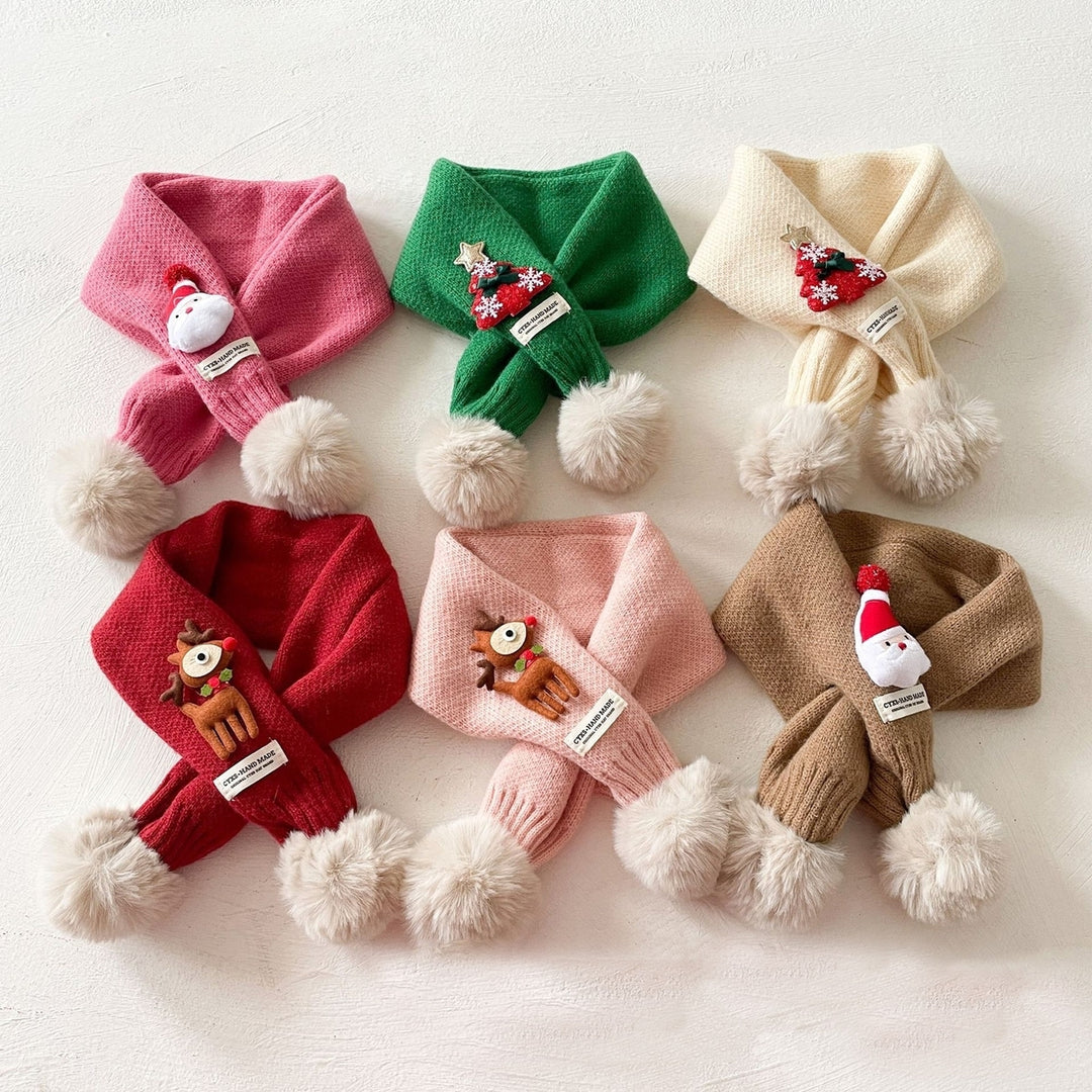 Children Winter Knitting Scarf Christmas Tree Elk Decor Neck Scarf Plush Balls Outdoor Warm Kids Scarf Image 1