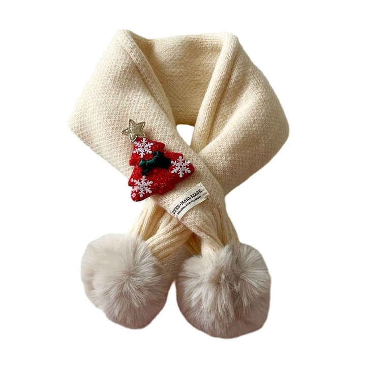 Children Winter Knitting Scarf Christmas Tree Elk Decor Neck Scarf Plush Balls Outdoor Warm Kids Scarf Image 1