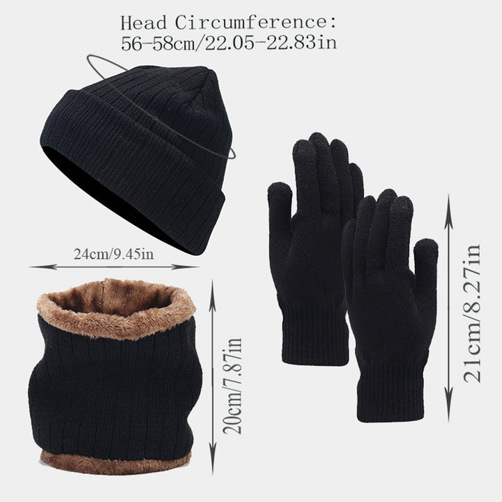 3Pcs/Set Unisex Winter Beanie Hat Scarf Gloves Set Warm Fleece Lining Knit Hat Touch Screen Gloves Neck Scarf Set Image 8