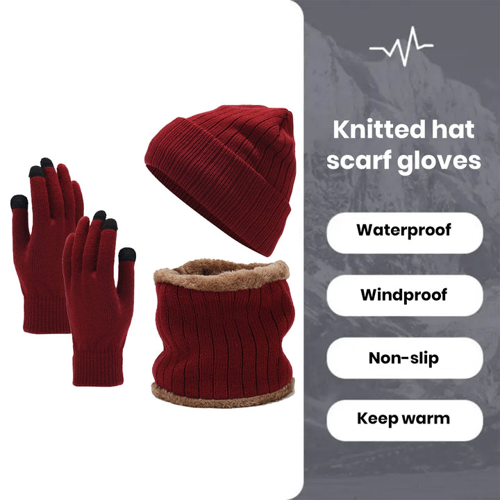 3Pcs/Set Unisex Winter Beanie Hat Scarf Gloves Set Warm Fleece Lining Knit Hat Touch Screen Gloves Neck Scarf Set Image 10