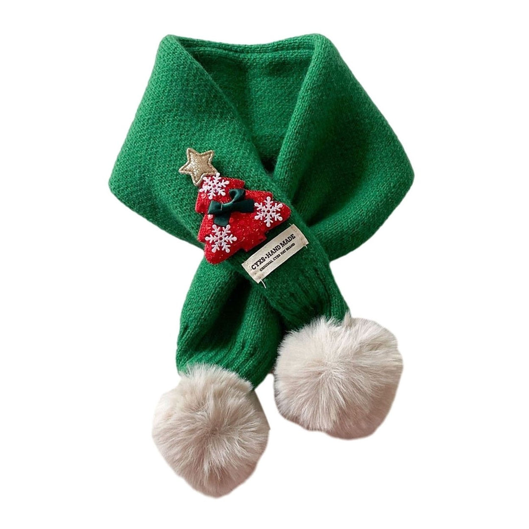 Children Winter Knitting Scarf Christmas Tree Elk Decor Neck Scarf Plush Balls Outdoor Warm Kids Scarf Image 1