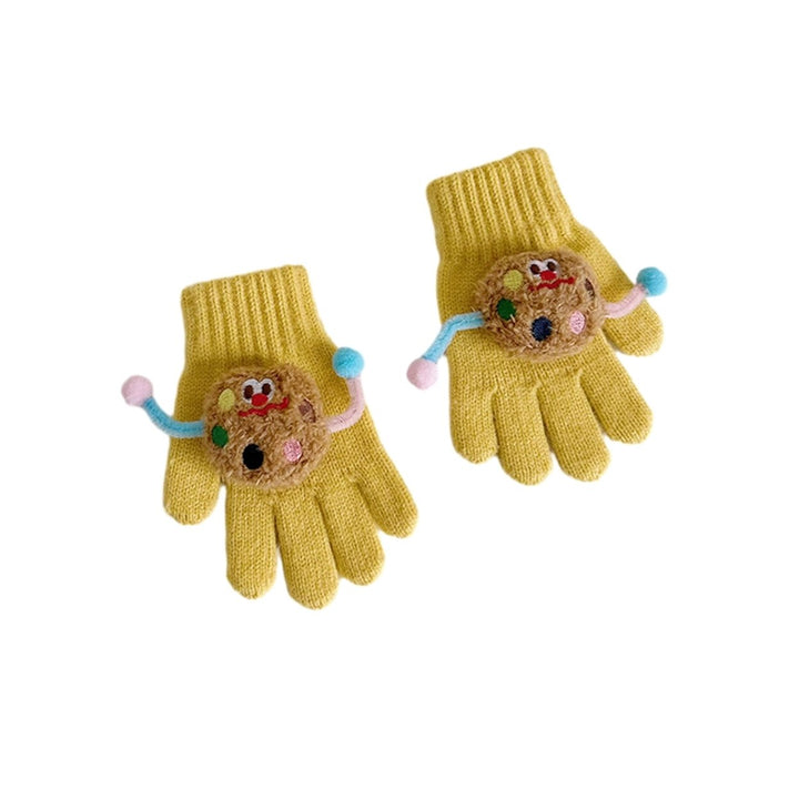 1 Pair Children Autumn Winter Knitting Gloves Cartoon Cookie Decor Boys Girls Gloves Ribbed Cuffs High Elastic Gloves Image 1