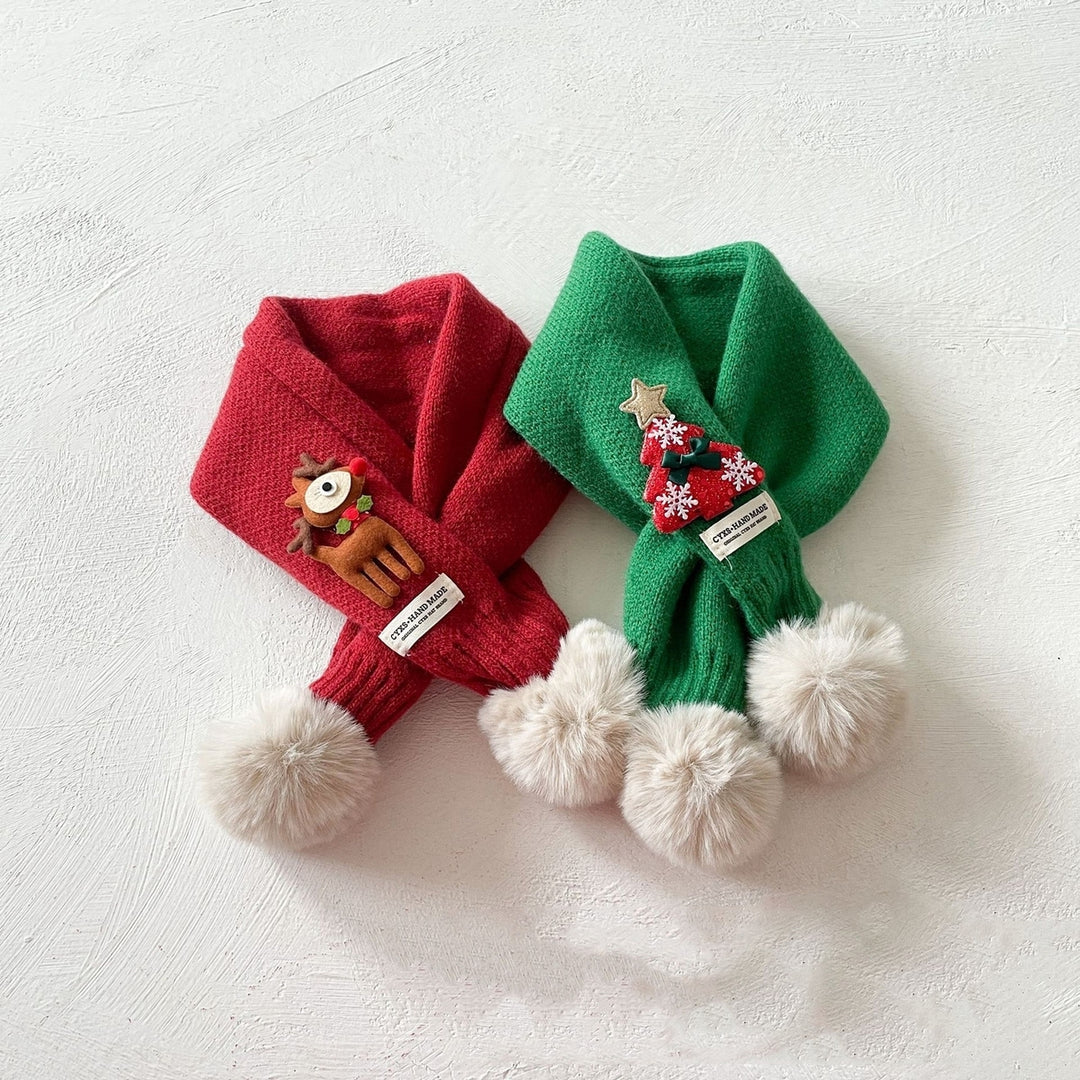 Children Winter Knitting Scarf Christmas Tree Elk Decor Neck Scarf Plush Balls Outdoor Warm Kids Scarf Image 12