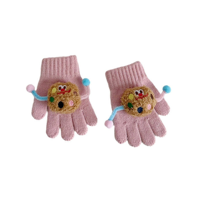 1 Pair Children Autumn Winter Knitting Gloves Cartoon Cookie Decor Boys Girls Gloves Ribbed Cuffs High Elastic Gloves Image 1