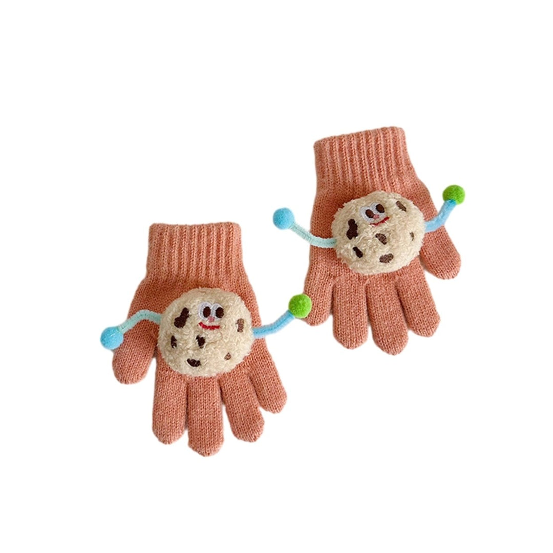 1 Pair Children Autumn Winter Knitting Gloves Cartoon Cookie Decor Boys Girls Gloves Ribbed Cuffs High Elastic Gloves Image 1