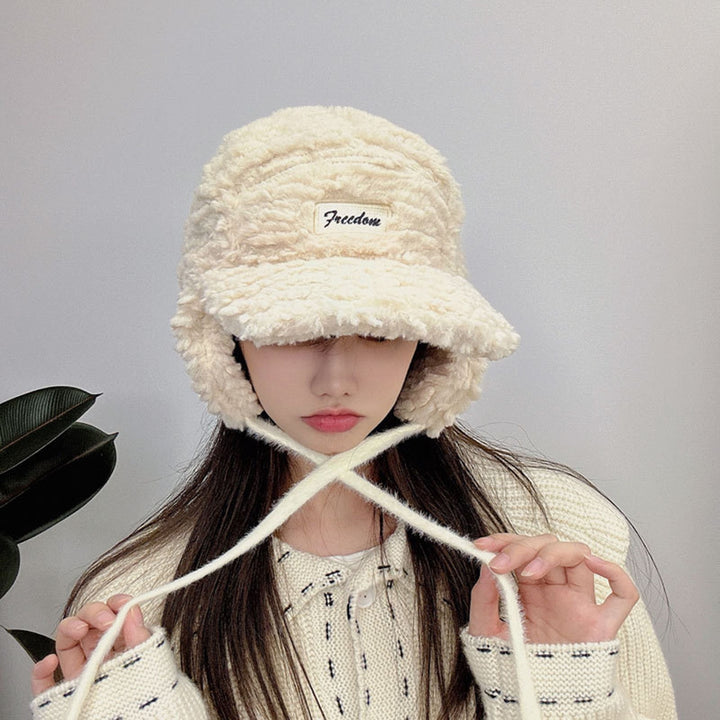 Winter Ladies Hat Earflaps Ear Protection Thickened Plush Long Brim Sunshade Lace Up Strap Windproof Lei Feng Cap Winter Image 8