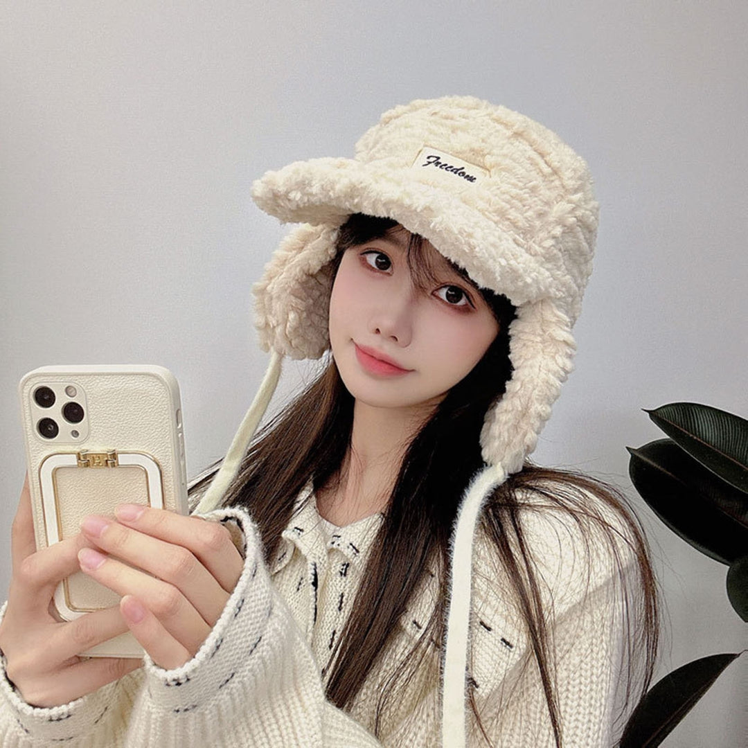 Winter Ladies Hat Earflaps Ear Protection Thickened Plush Long Brim Sunshade Lace Up Strap Windproof Lei Feng Cap Winter Image 9