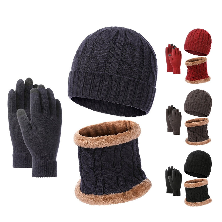 1 Set Hat Scarf Gloves Set Unsiex Thick Warm Elastic Anti-slip Neck Head Hands Protection Cozy Image 1