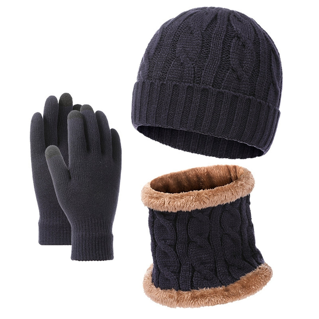 1 Set Hat Scarf Gloves Set Unsiex Thick Warm Elastic Anti-slip Neck Head Hands Protection Cozy Image 4
