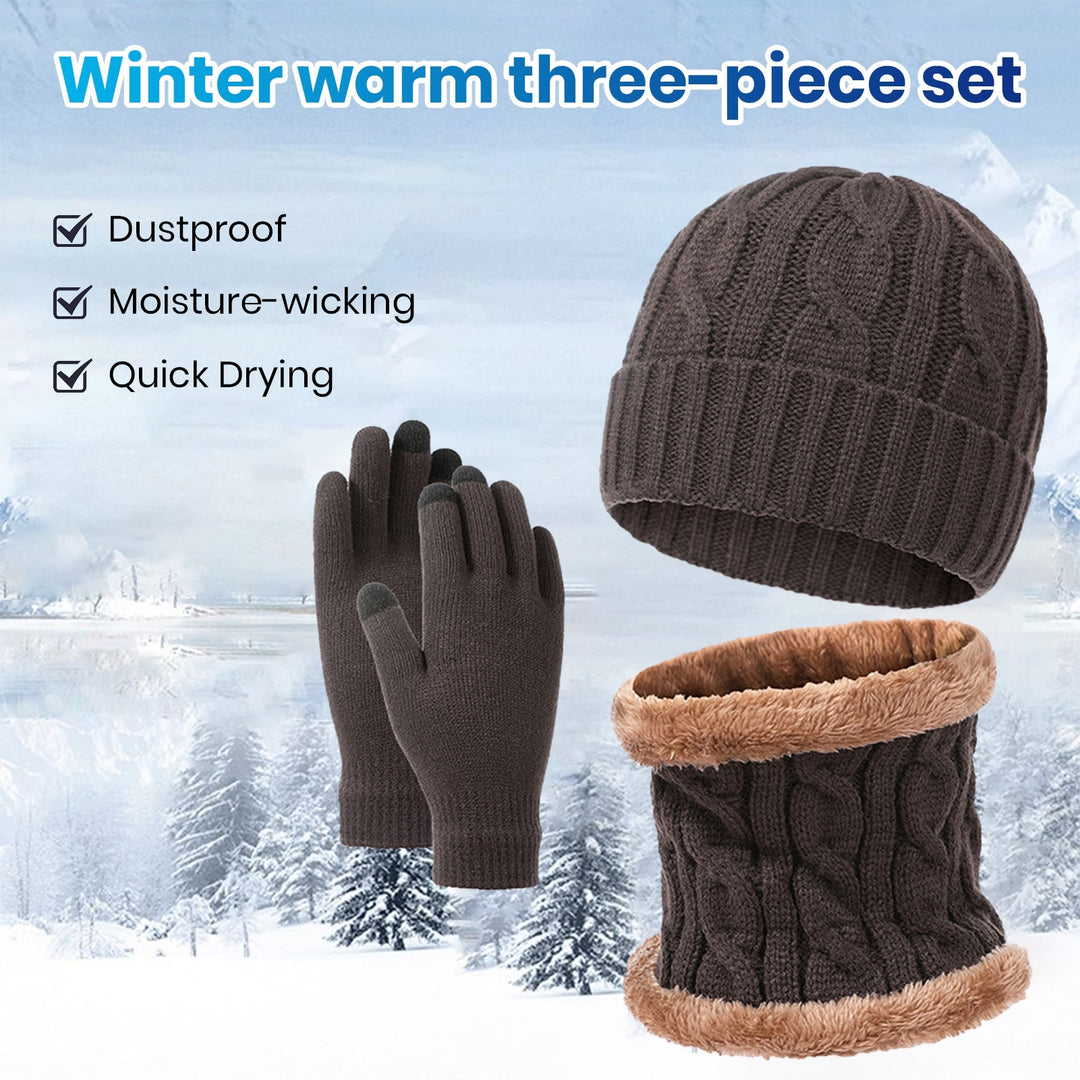 1 Set Hat Scarf Gloves Set Unsiex Thick Warm Elastic Anti-slip Neck Head Hands Protection Cozy Image 6