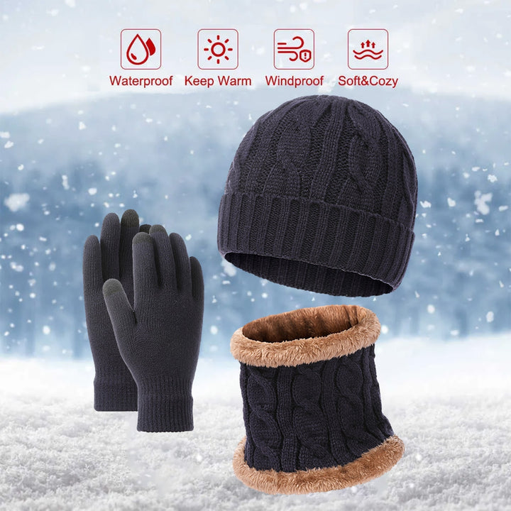 1 Set Hat Scarf Gloves Set Unsiex Thick Warm Elastic Anti-slip Neck Head Hands Protection Cozy Image 8