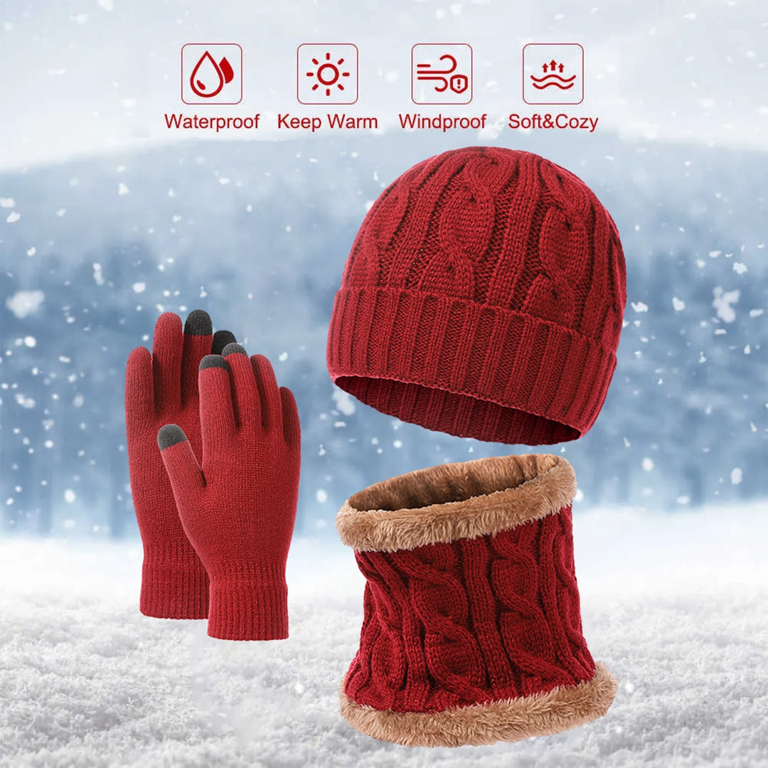 1 Set Hat Scarf Gloves Set Unsiex Thick Warm Elastic Anti-slip Neck Head Hands Protection Cozy Image 10