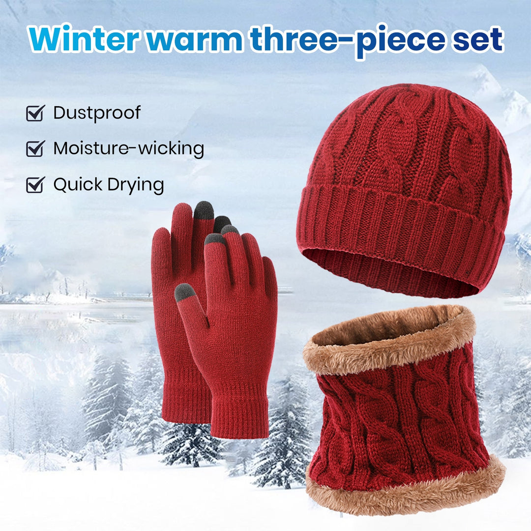 1 Set Hat Scarf Gloves Set Unsiex Thick Warm Elastic Anti-slip Neck Head Hands Protection Cozy Image 11