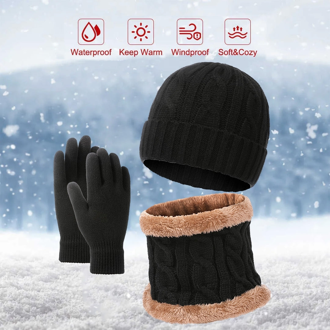 1 Set Hat Scarf Gloves Set Unsiex Thick Warm Elastic Anti-slip Neck Head Hands Protection Cozy Image 12