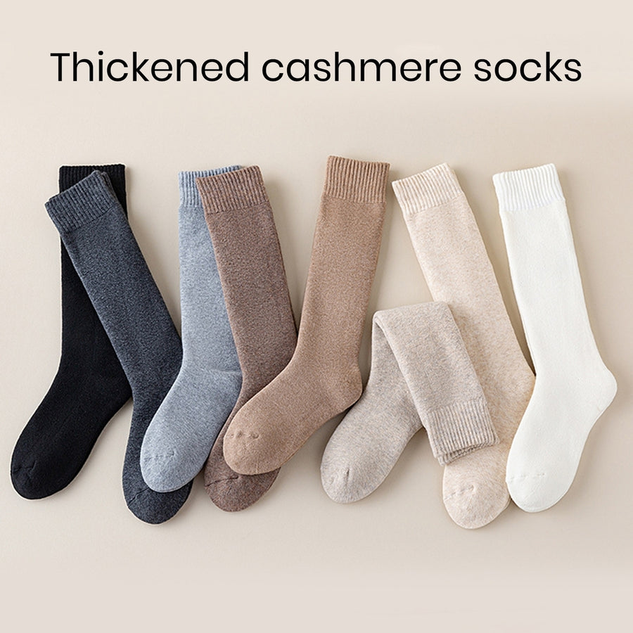 1Pair Men's Warm Cashmere Calf Socks Cozy Breathable Thickened Padded Sweat Absorbent Knee Stockings for Winter Image 1