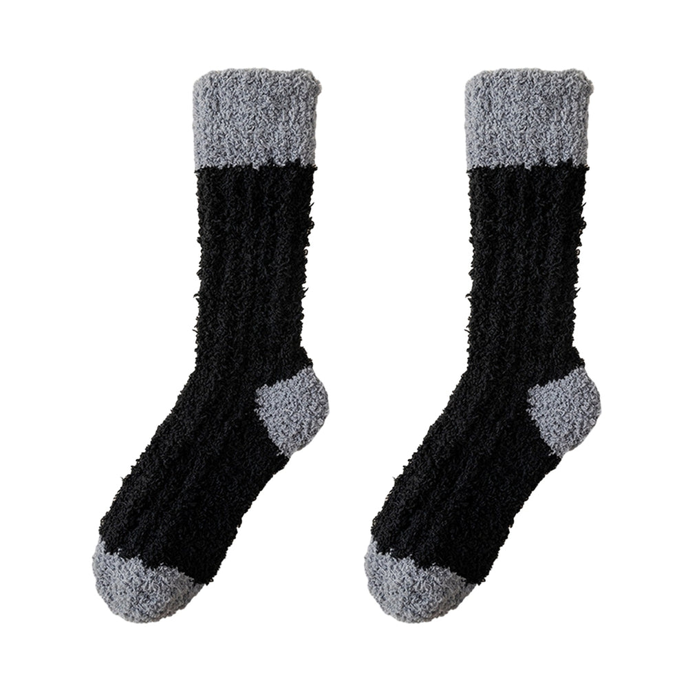 1 Pair Cozy Coral Velvet Mid-Calf Socks Soft Elastic Thickened Warm Long Plush Polyester Fiber Ladies Sleeping Monthly Image 2