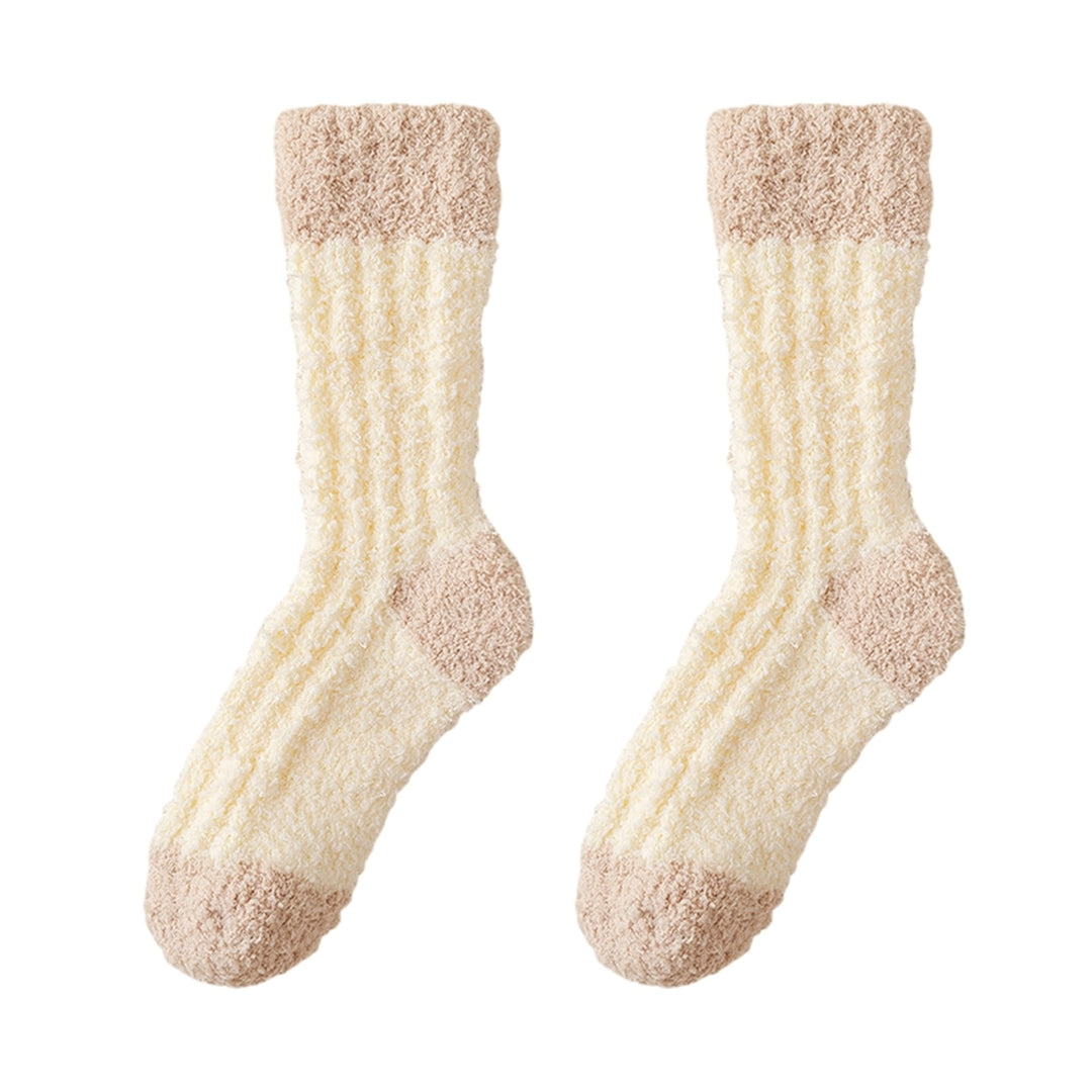 1 Pair Cozy Coral Velvet Mid-Calf Socks Soft Elastic Thickened Warm Long Plush Polyester Fiber Ladies Sleeping Monthly Image 3