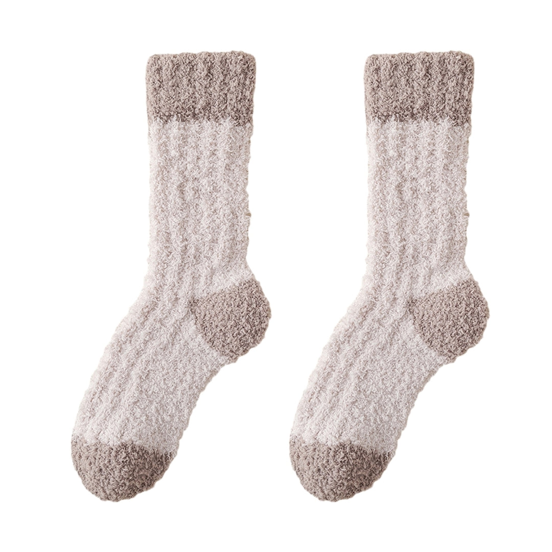 1 Pair Cozy Coral Velvet Mid-Calf Socks Soft Elastic Thickened Warm Long Plush Polyester Fiber Ladies Sleeping Monthly Image 4