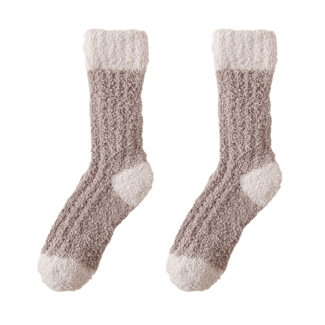 1 Pair Cozy Coral Velvet Mid-Calf Socks Soft Elastic Thickened Warm Long Plush Polyester Fiber Ladies Sleeping Monthly Image 1