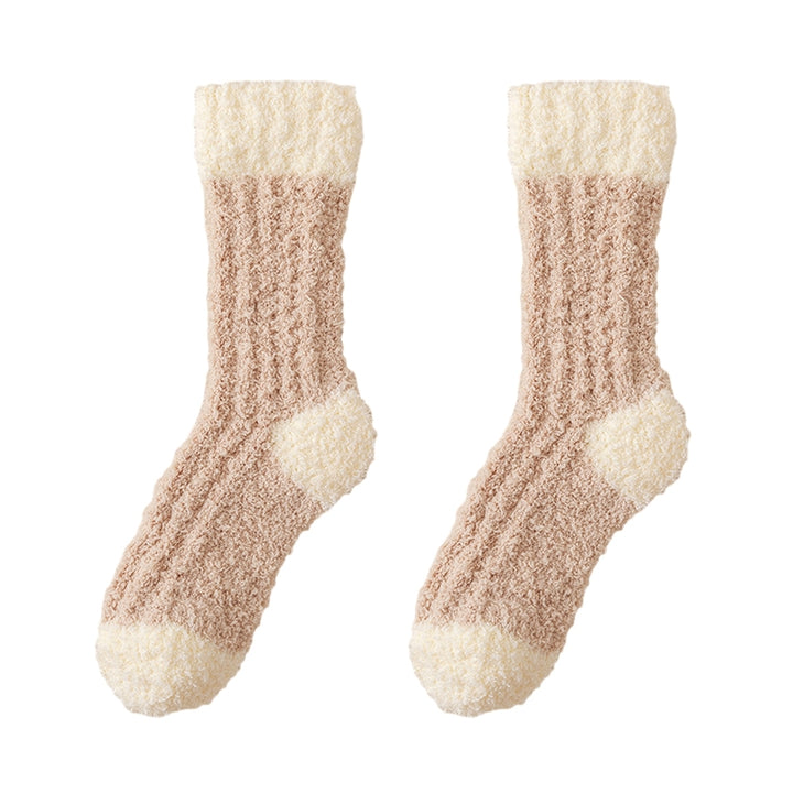 1 Pair Cozy Coral Velvet Mid-Calf Socks Soft Elastic Thickened Warm Long Plush Polyester Fiber Ladies Sleeping Monthly Image 6