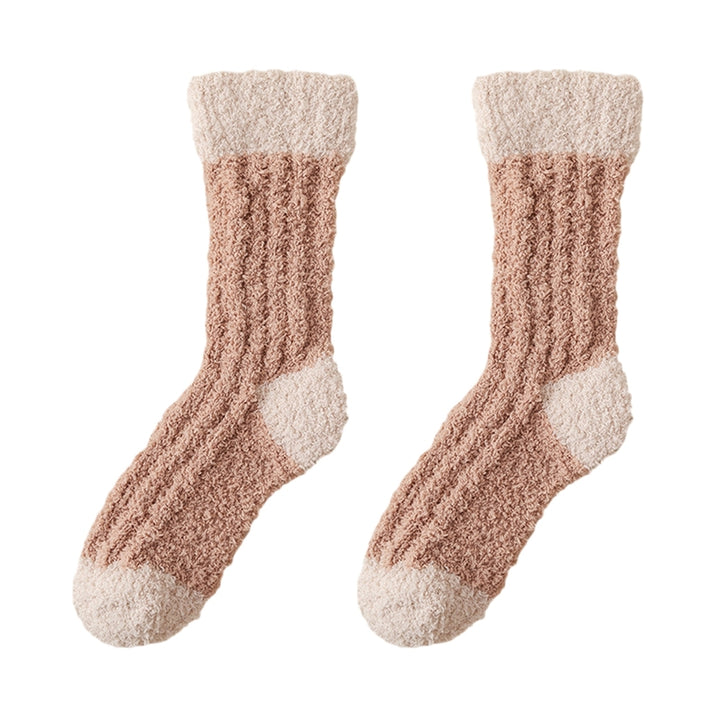 1 Pair Cozy Coral Velvet Mid-Calf Socks Soft Elastic Thickened Warm Long Plush Polyester Fiber Ladies Sleeping Monthly Image 7