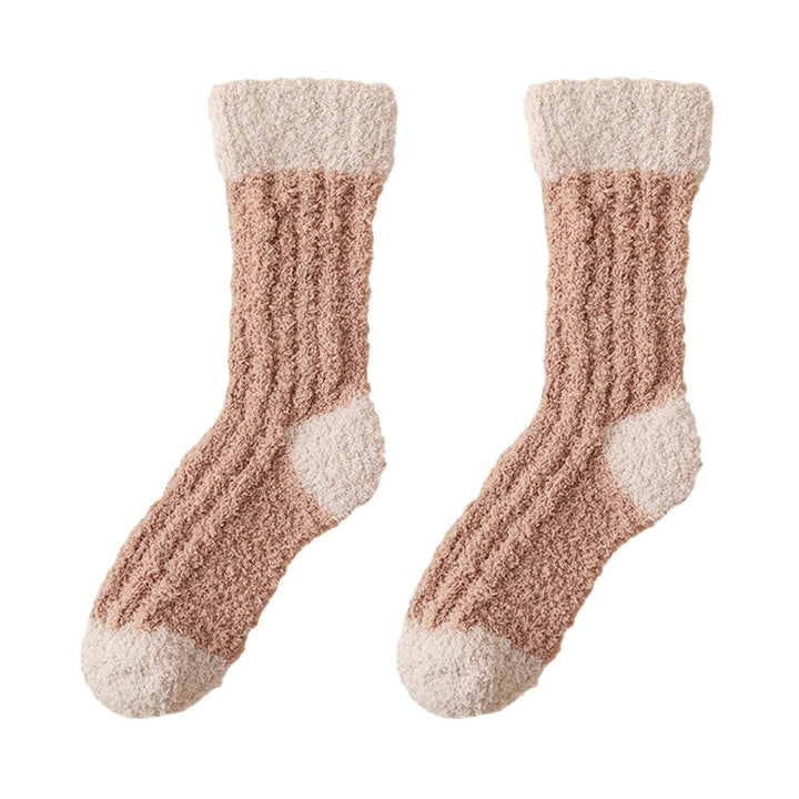 1 Pair Cozy Coral Velvet Mid-Calf Socks Soft Elastic Thickened Warm Long Plush Polyester Fiber Ladies Sleeping Monthly Image 1