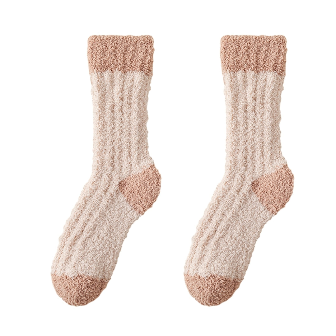 1 Pair Cozy Coral Velvet Mid-Calf Socks Soft Elastic Thickened Warm Long Plush Polyester Fiber Ladies Sleeping Monthly Image 8