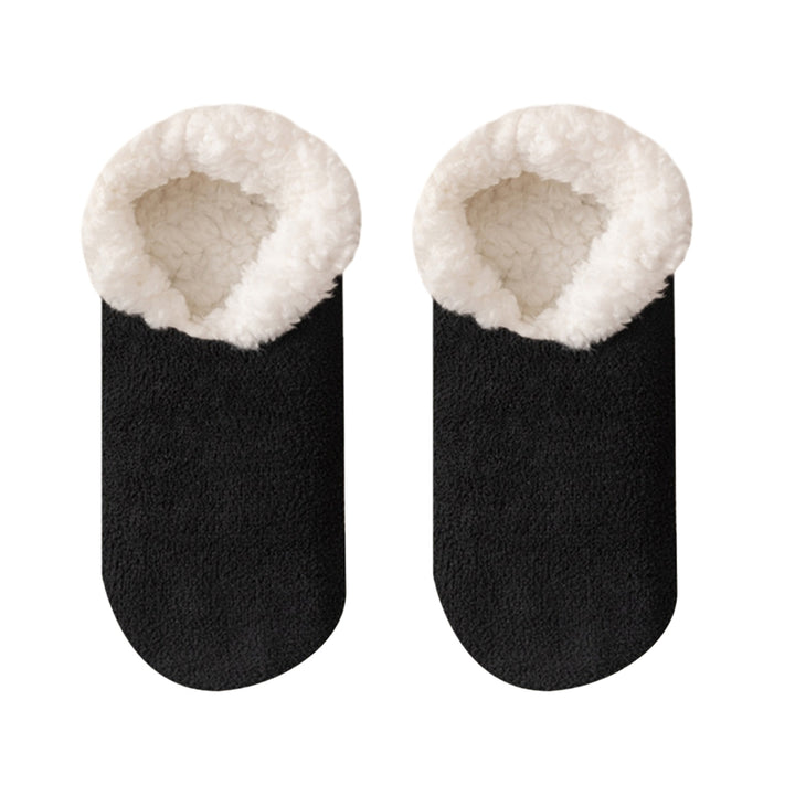 1 Pair Floor Shoes Socks Solid Color Thick Plush Lining Non-slip Warm Soft Winter Thermal Women Girls Indoor Home Image 2