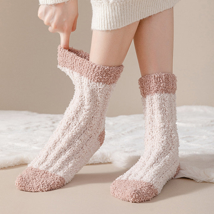 1 Pair Cozy Coral Velvet Mid-Calf Socks Soft Elastic Thickened Warm Long Plush Polyester Fiber Ladies Sleeping Monthly Image 10