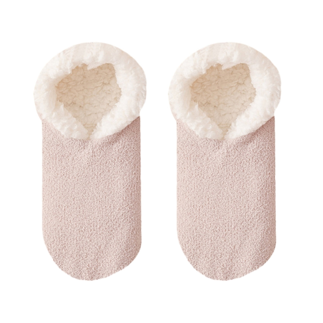 1 Pair Floor Shoes Socks Solid Color Thick Plush Lining Non-slip Warm Soft Winter Thermal Women Girls Indoor Home Image 4