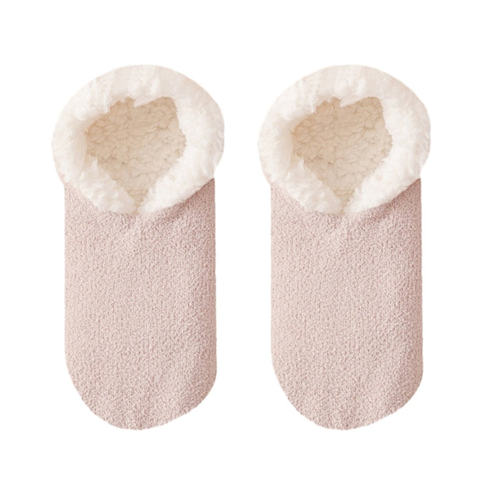 1 Pair Floor Shoes Socks Solid Color Thick Plush Lining Non-slip Warm Soft Winter Thermal Women Girls Indoor Home Image 1