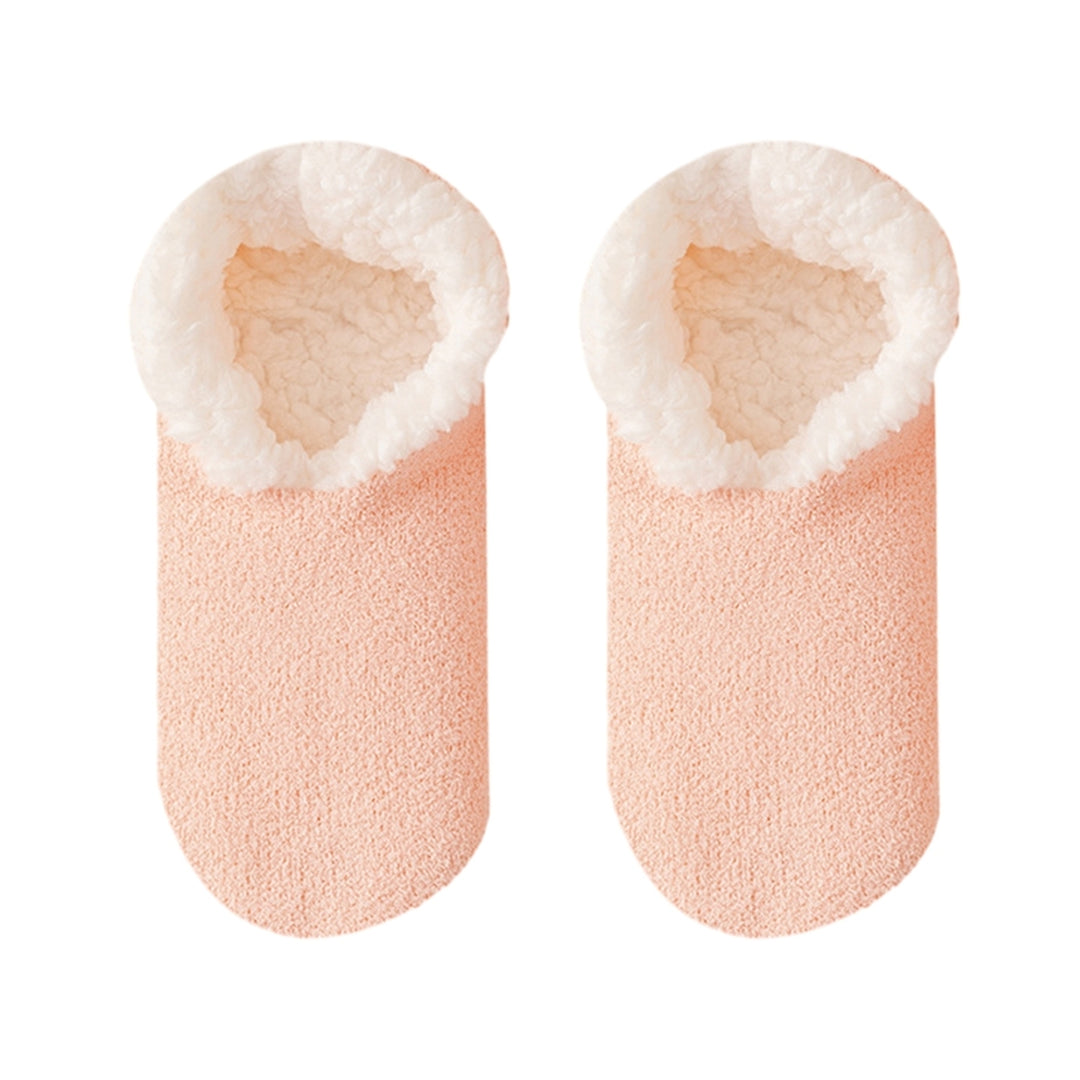 1 Pair Floor Shoes Socks Solid Color Thick Plush Lining Non-slip Warm Soft Winter Thermal Women Girls Indoor Home Image 6