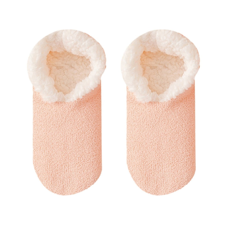 1 Pair Floor Shoes Socks Solid Color Thick Plush Lining Non-slip Warm Soft Winter Thermal Women Girls Indoor Home Image 1
