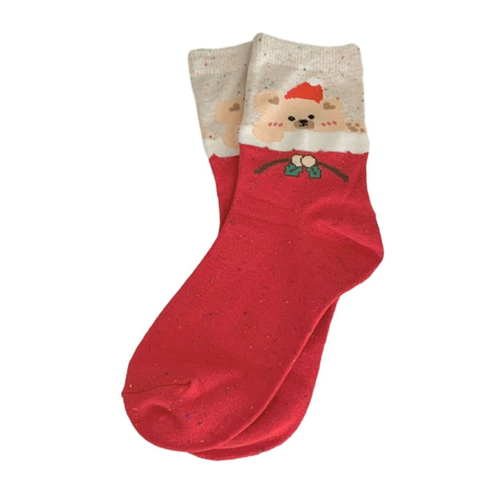 1 Pair Christmas Socks Elk Snowman Print Mid-tube Good Elasticity Anti-slip Thick Warm Soft No Odor Knitted Lady Year Image 1