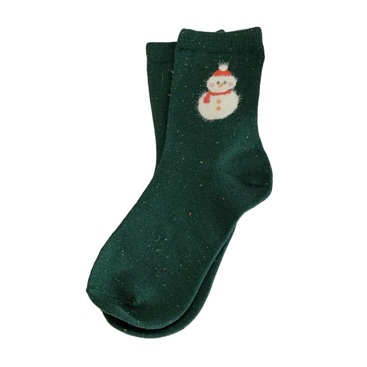 1 Pair Christmas Socks Elk Snowman Print Mid-tube Good Elasticity Anti-slip Thick Warm Soft No Odor Knitted Lady Year Image 1