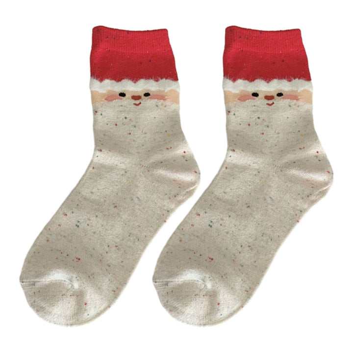 1 Pair Christmas Socks Elk Snowman Print Mid-tube Good Elasticity Anti-slip Thick Warm Soft No Odor Knitted Lady  Year Image 4