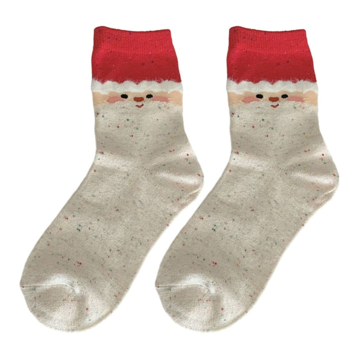 1 Pair Christmas Socks Elk Snowman Print Mid-tube Good Elasticity Anti-slip Thick Warm Soft No Odor Knitted Lady Year Image 1