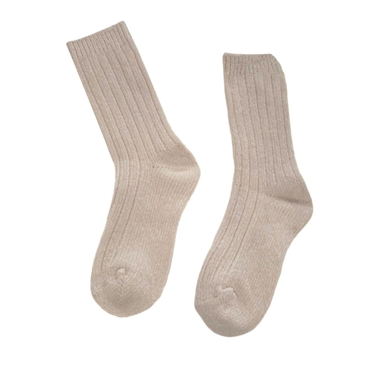 1 Pair Winter Socks Mid-tube Solid Color Knitted Anti-slip Great Elasticity Ankle Protection Thick Soft Striped No Odor Image 1