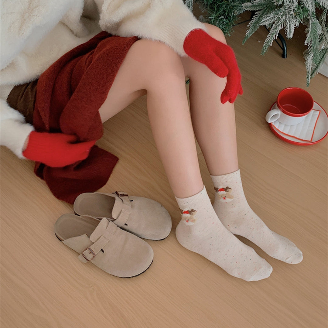 1 Pair Christmas Socks Elk Snowman Print Mid-tube Good Elasticity Anti-slip Thick Warm Soft No Odor Knitted Lady  Year Image 8
