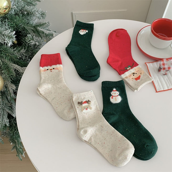 1 Pair Christmas Socks Elk Snowman Print Mid-tube Good Elasticity Anti-slip Thick Warm Soft No Odor Knitted Lady  Year Image 11
