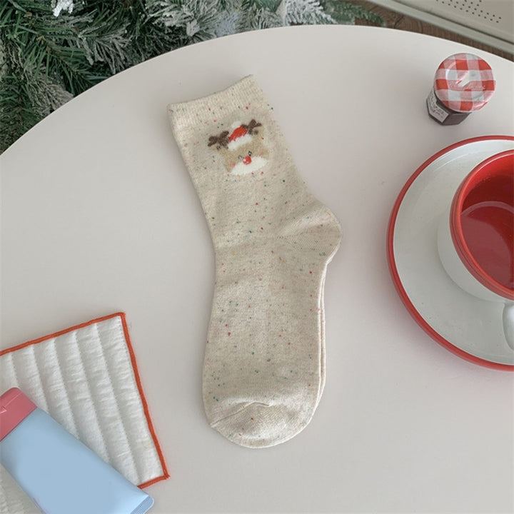 1 Pair Christmas Socks Elk Snowman Print Mid-tube Good Elasticity Anti-slip Thick Warm Soft No Odor Knitted Lady  Year Image 12
