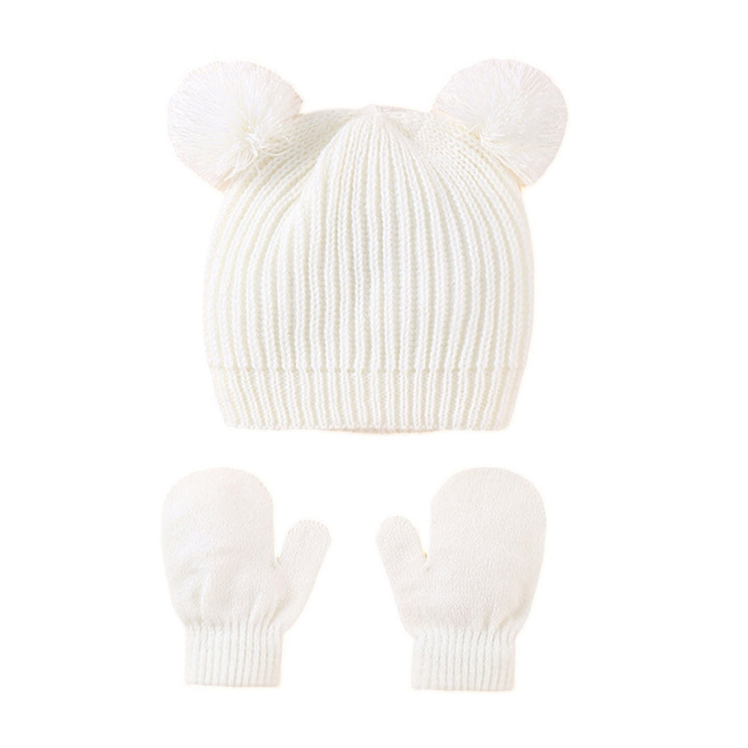 Children Hat Gloves Set Thickened Knitted Good Elasticity Plush Anti-slip Ball Decor Dome Soft Warm Image 3