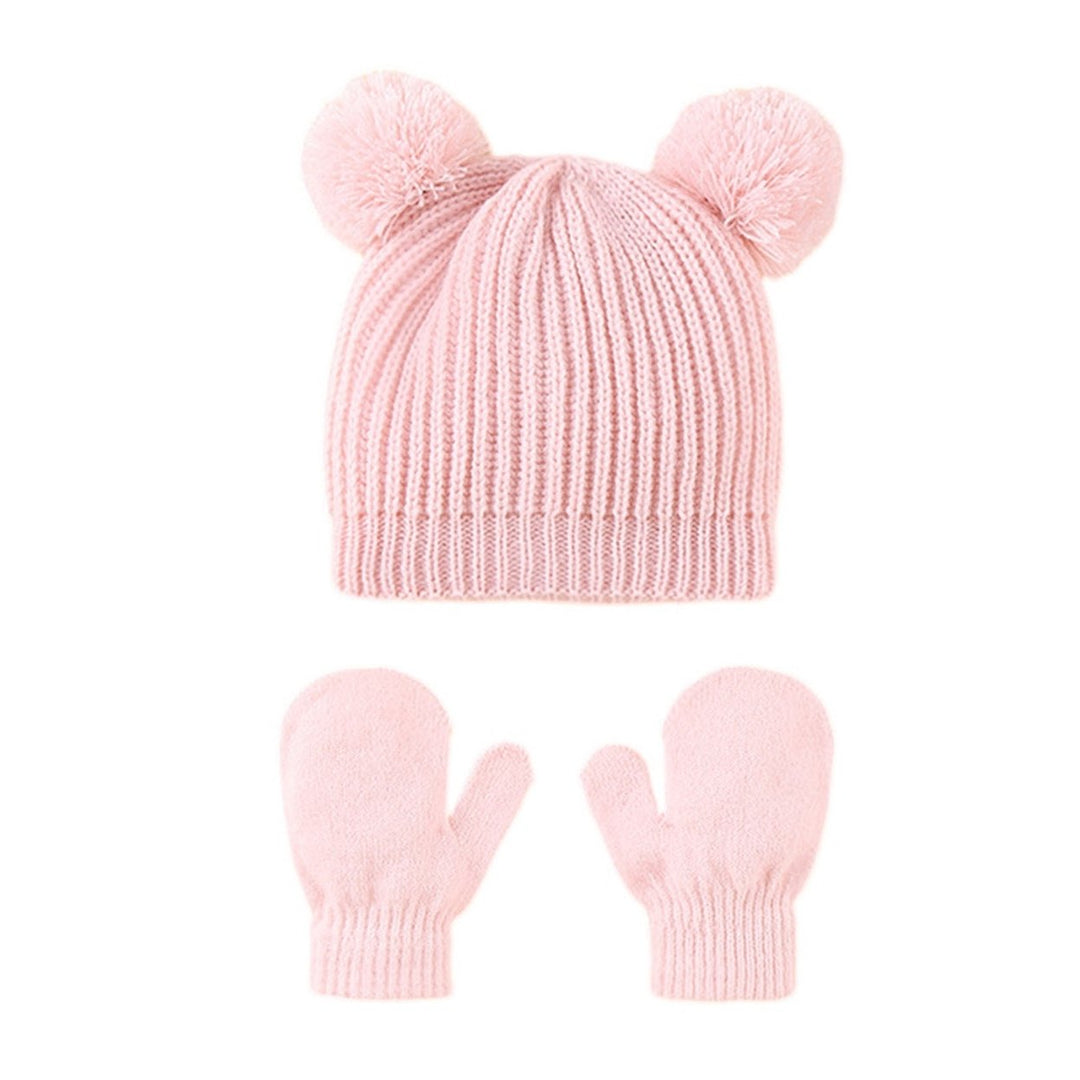 Children Hat Gloves Set Thickened Knitted Good Elasticity Plush Anti-slip Ball Decor Dome Soft Warm Image 4