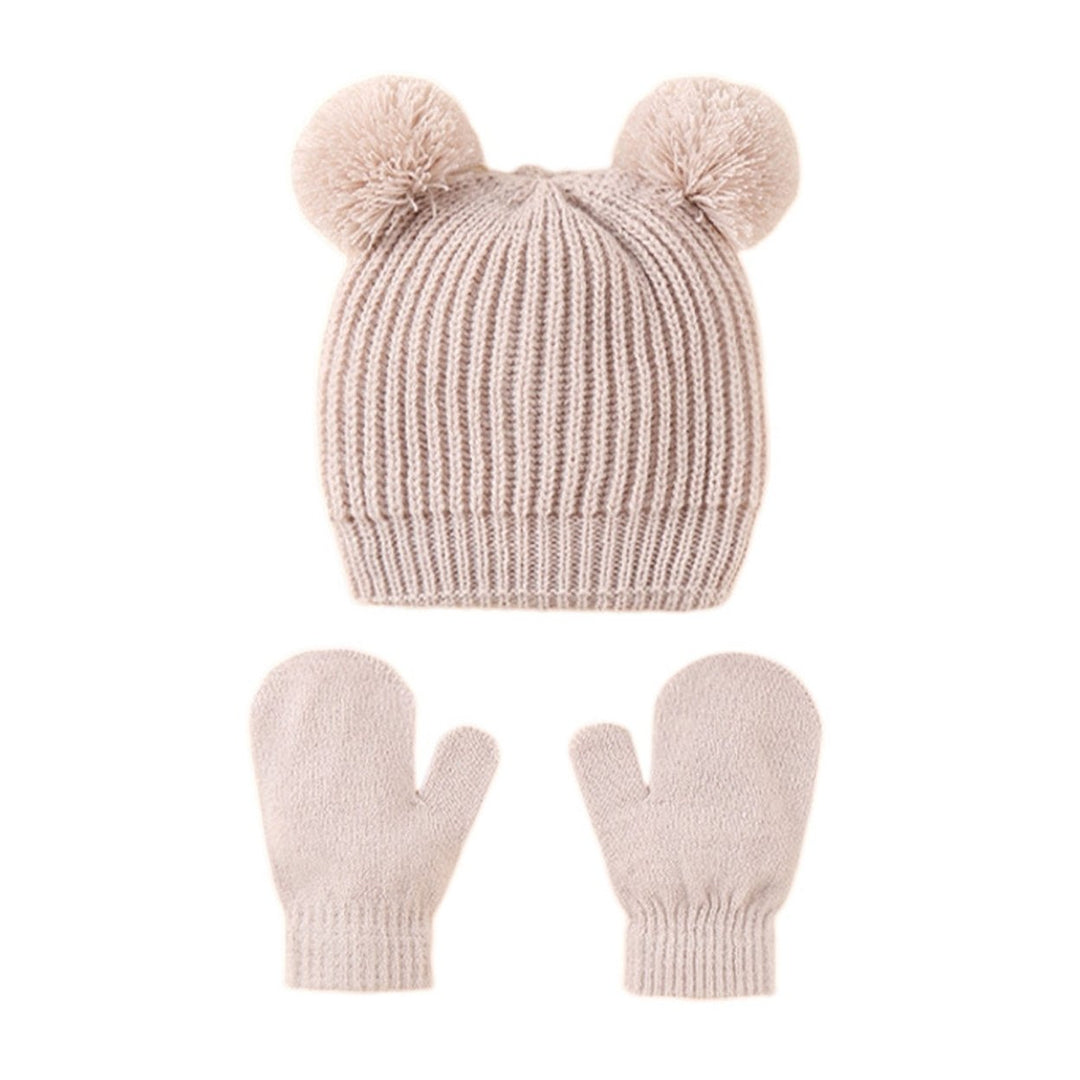 Children Hat Gloves Set Thickened Knitted Good Elasticity Plush Anti-slip Ball Decor Dome Soft Warm Image 4