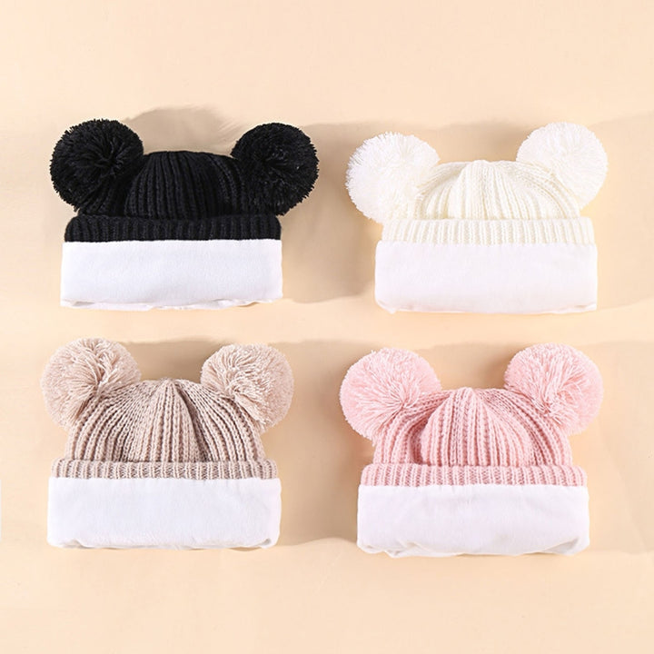 Children Hat Gloves Set Thickened Knitted Good Elasticity Plush Anti-slip Ball Decor Dome Soft Warm Image 7