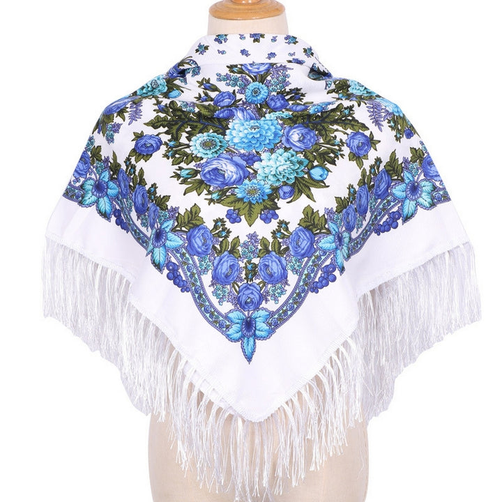 Ethic Style Floral Print Shawl Fringed Elegant Soft Warm Fall Winter Middle-Aged Elderly Women Square Blanket Scarf Neck Image 3